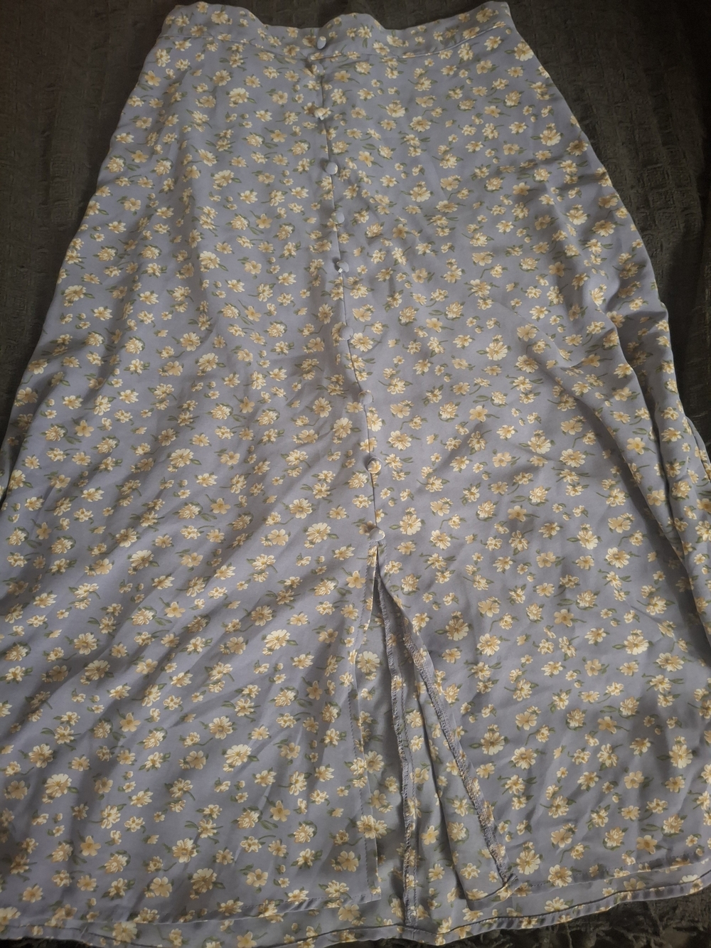 Light Blue Floral Maxi Skirt with Front Buttons